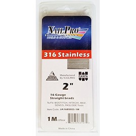 NailPRO 2 Inch 16 Gauge 316 Stainless Steel Straight Finishing Nails, 1000 Count (2" Marine Safe)