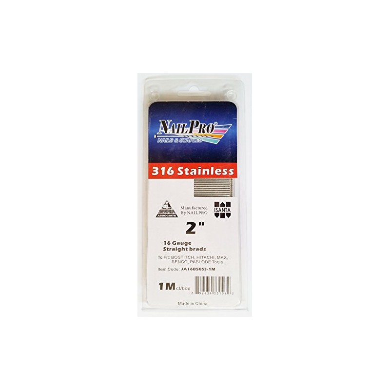 NailPRO 2 Inch 16 Gauge 316 Stainless Steel Straight Finishing