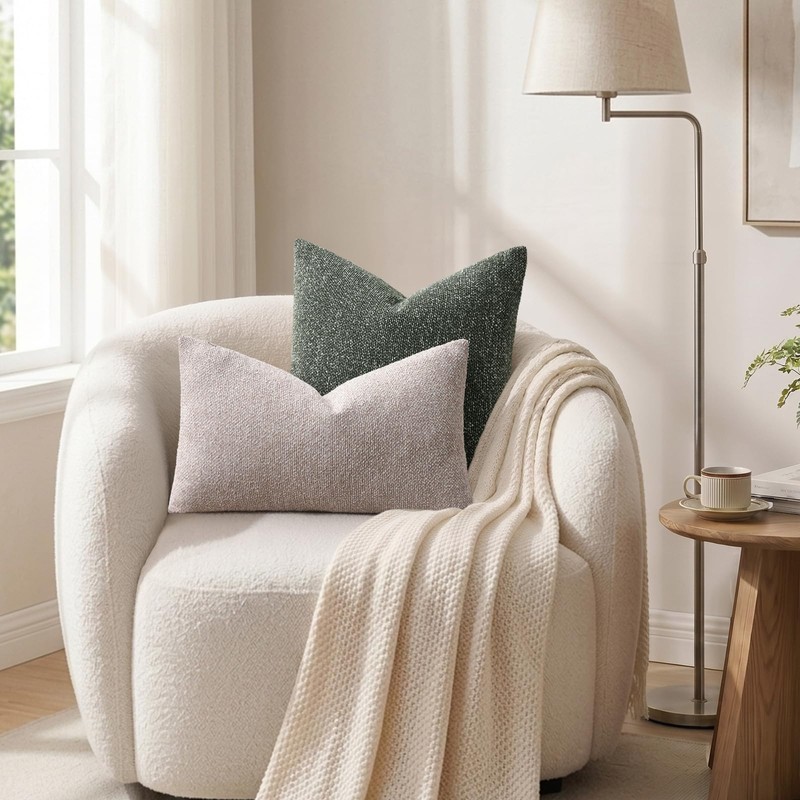 Textured Woven Throw Pillow Covers 22x22 Set of 2 Olive
