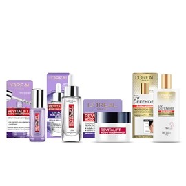 LOreal Paris Kit Srum Rostro, Srum Ojos y Crema Revitalift cido Hialurnico  Protector Solar FPS50 UV Defender                                         