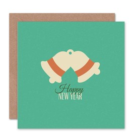 Wee Blue Coo Happy New Year Bells Winter Blank Christmas Card