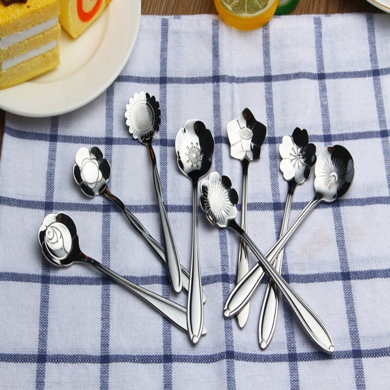 ERCENTURY Stainless Steel Tableware Flower Coffee Spoon, Tea Spoon, 8