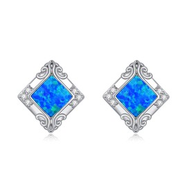 Opal Stud Earrings for Women, 925 Sterling Silver Minimalist Opal Stud Fashion Earrings Small Opal Square Stud Earrings for Women Mother (style 2)
