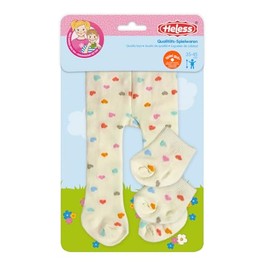 Heless 577 Doll Tights with Socks "Heart Confetti", in Beige and Colourful Hearts, for Dolls and Cuddly Toys of Size 35-45 cm