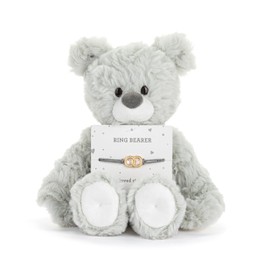 DEMDACO Beary Charmings Collection Ring Bearer Gift Set: Gray Teddy Bear with Interlocking Rings Bracelet 8 inch Soft Plush Toy - Perfect Present for Wedding Role, Thank You, or Special Keepsake