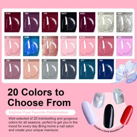 EODCI 31 Pcs Dip Powder Nail Kit, 20 Colors Glitter Nude Pink Blue Gray Dip Powder Liquid Set with Top/Base Coat Activator for French Nails Art Manicure DIY Salon, No Needed Nail Lamp Curing
