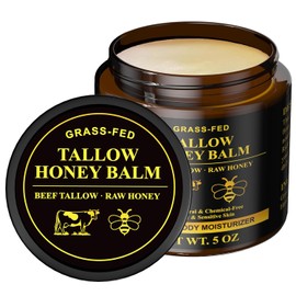Beef Tallow for Skin, Tallow and Honey Balm, 5 oz Organic Grass-Fed Whipped Beef Tallow Cream, Deep Moisturizing Facial & Body Balm, 100% Natural Face Moisturizer for All Skin Types
