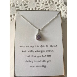 Q Custom Designs Sterling silver Purple Crystal Pendant Necklace With poem for Sister