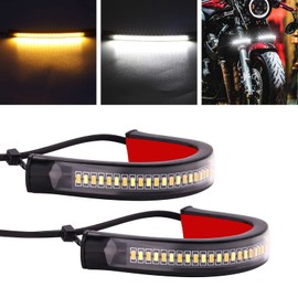 2PCS Motorcycle Fork Turn Signal Light Strip,Universal 12V Flexible Switchback White & Amber Front Rear Turning Indicator Lights Waterproof Motorcycle DRL Daytime Running Light(39mm-70mm)
