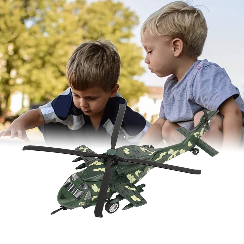 Diecast Metal Helicopter Model Sound Light Pullback Alloy Fighter Aircraft