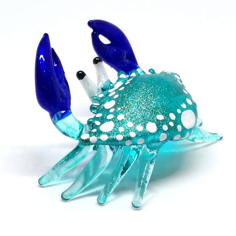 ZOOCRAFT Blown Glass Blue Crab Figurine Handmade Miniature Ornament Aquarium