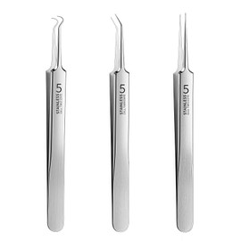 3 Pcs Professional Blackhead Tweezer Professional Facial Blackhead Remover Tweezers Precision Extractor Acne Removal Kit Pimple Popper Tool with Storage Box Skin Care Tools (Silver)
