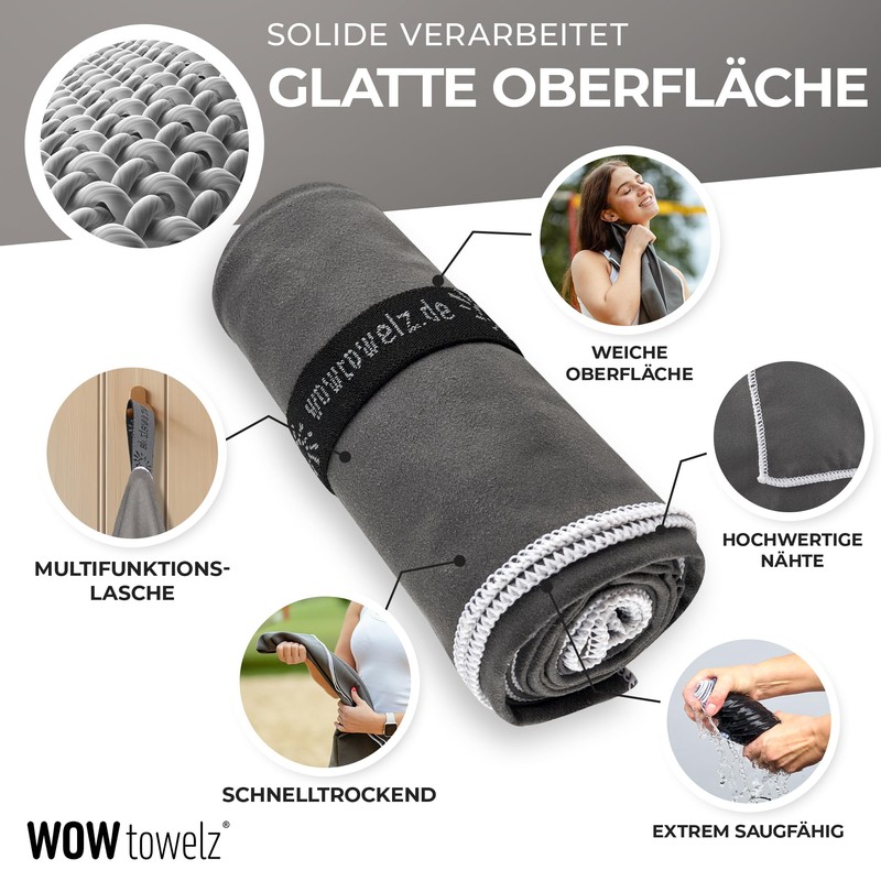 Wowtowelz Microfibre Towel (Dark Grey, 90 x 60 cm)