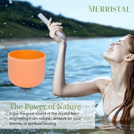 432HZ 8 Inchs D Note Orange Frosted Crystal Singing Bowl for Meditation Healing Yoga Chakra Quartz Crystal Sound Bowls with Heavy Duty Carry Case and Rubber Mallet,Suede Striker,O-rings
