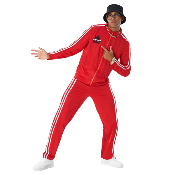 Morph Costumes Red Striped Rapper Hip Hop Costume Men 90s Fancy Dress Costumes Mens Funny Costume Standard