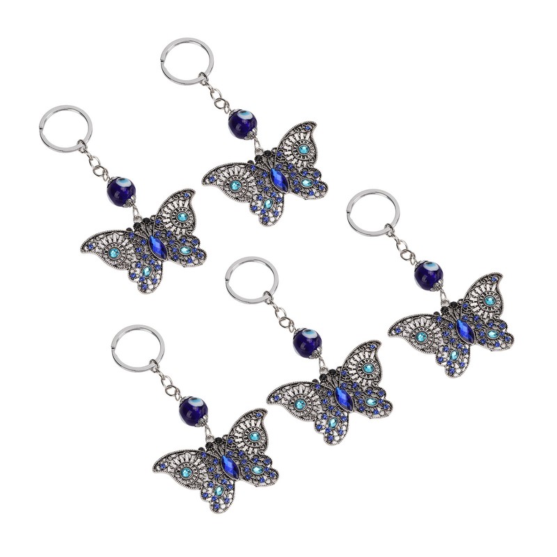 5Pcs Rhinestone Keychain Handcrafted Exquisite Beautiful Shiny Butterfly Shape Evil