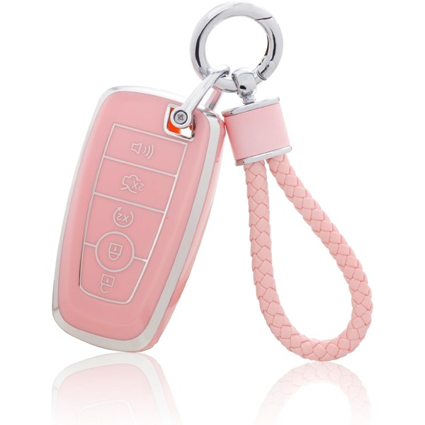 YO&YOYE for Ford Key Fob Cover with Keychain, Pink Soft