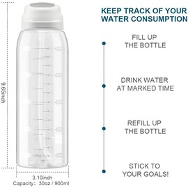 Teentumn Clear Water Bottle with Straw BPA Free Tritan with Time Markers, 30oz Durable Bottle Perfect for Office, School, Gym and Workout (Pack of 1)
