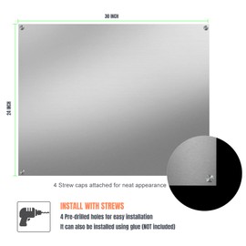 24" By 30" Stainless Steel Stove Backsplash, Reversible Ultra Flat Splatter Guard Range Hood Backsplash, Easy Clean Wall Shield Magnetic Metal Panel