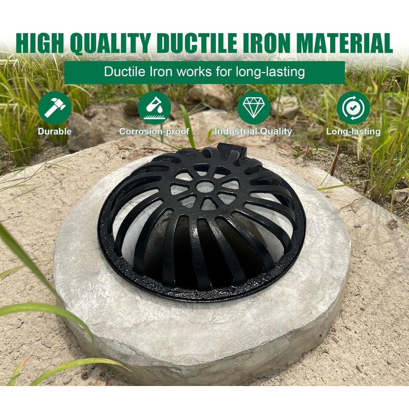 Natotela 20in Ductile Iron Atrium Drain Grate and Frame, Dome