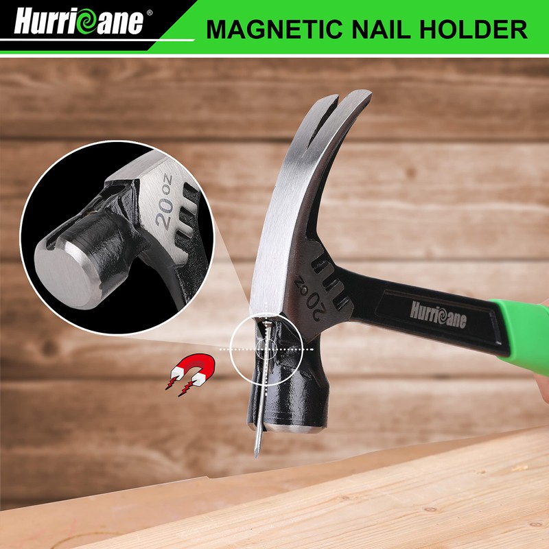 HURRICANE 20 oz Claw Hammer with Magnetic Nail Holder, Straight