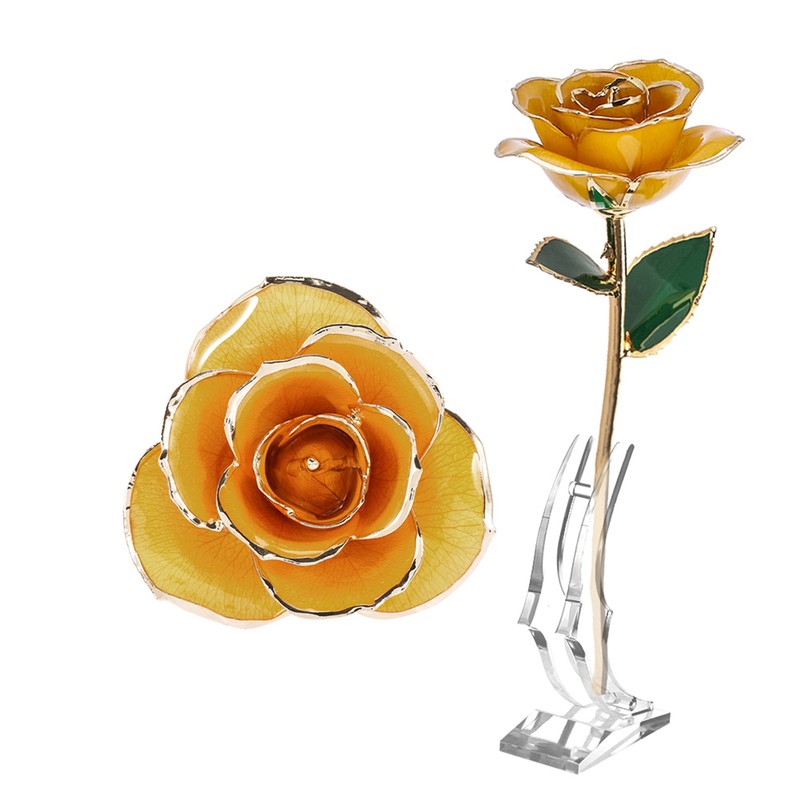24K Gold Plated Real Rose Yellow Rose with Base Valentine's
