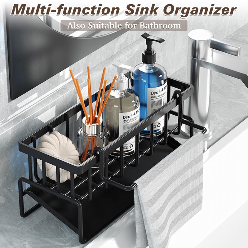 WOGOPRO Sink Organiser, Kitchen Organiser Sponge Holder with Self-Draining Drain