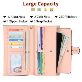 SENDEFN Women's RFID Blocking Large Purse, Women's Purse, Large Many Compartments with Card Holder, Zip Coin Pocket and Removable Wrist Strap, pink, Modern