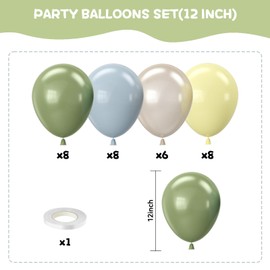 Sage Green Yellow Dusty Blue Balloons, 12 Inch Green Pastel Yellow Slate Blue Cream Beige Latex Balloons for Birthday Wedding Baby Shower Bear Wild One Party Deocrations Supplies