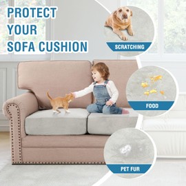 H.VERSAILTEX Velvet Couch Cover Soft Sturdy Sofa Covers Sofa Cushion Covers for 3 Cushion Couch Individual Seat Cushion Covers Cushion Protector Slipcovers for Pets(3 Pack, Off White)
