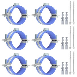 PATIKIL 1.5"-1.7"/38-44mm Split Ring Pipe Hanger, 6 Pcs Heavy Duty Adjustable Pipe Bracket Clamp Galvanized Iron Wall Ceiling Mount Pipe Strap Support with Screws & Expansion Tube, Blue