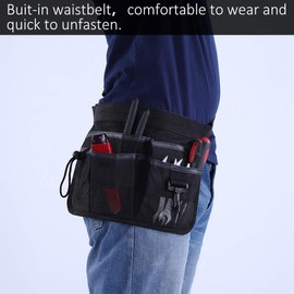Gardening Tool Belt Belt Bag with 6 Pockets in Various Sizes and Depths, Adjustable Waist Belt Made of Oxford Fabric (Black)