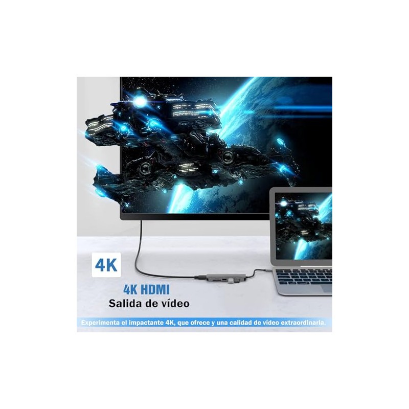 Hub USB C 6 en1, Adaptador Multipuerto USB C para
