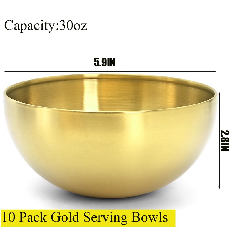 Cedilis 10 Pack Gold Serving Bowls, 5.9 Inch Salad Bowl,