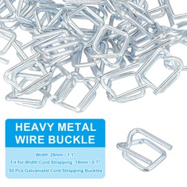 PATIKIL 50 Pcs Metal Wire Buckle Fit for 3(4 Inch(19mm) Width Cord Strapping Buckles Galvanized Metal Coating Cord Strapping Composite for Packaging Shipping, Silver