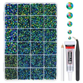 qiipii Peacok Green AB Resin Rhinestones w B7000 Jewelry Glue for Bedazzling Crafting 2mm 3mm 4mm 5mm 6mm Flatback Jelly Stones Diamonds Crystals Gems Charms for Nails Face Eyes Makeup Tumbler Crafts