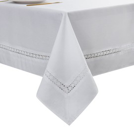 EHouseHome Heavy Duty Fabric Tablecloth with White Lace-Waterproof/Wrinkle Free/Stain Resistant/Oil Proof-for Dining,Indoor&Outdoor,Wedding,Holiday,White,Rectangle 52x70Inch