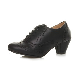 Ajvani Womens Ladies mid Block Heel Cut Out lace up Brogue Shoe Boots Booties, Black Matte Brogue, 4 UK