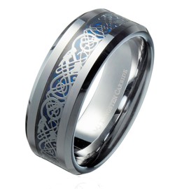 MJ Metals Jewelry Tungsten Ring Blue Celtic Dragon Men's/Women's 8mm COMFORT FIT Wedding Band Size 15