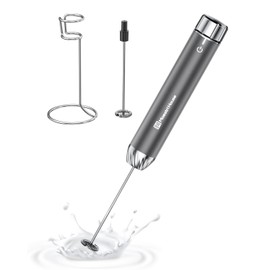 Maestri House Rechargeable Milk Frother with Stepless Speed Control, LunaFro Max Handheld Electric Foam Maker Waterproof Drink Mixer Foamer with Stand & Detachable Whisks for Lattes, Cappuccino
