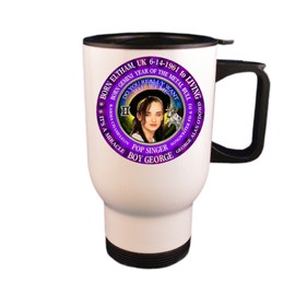 Boy George (WH) Travel Mug/Cup Stainless Steel + Lid, Born Gemini Metal Bull