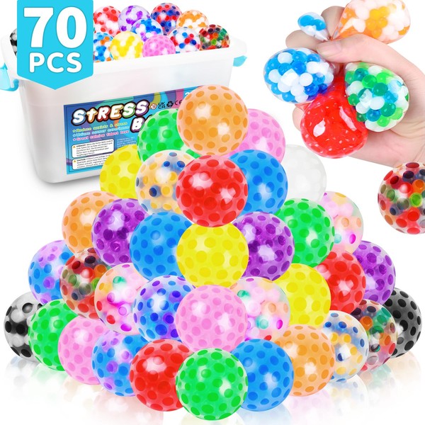 70Pcs Stress Balls-Squishy Stress Balls Bulk-Sensory Balls-Stress Balls for Kids Adults Stress Relief Toy-Classroom Prize-Goodie Bag Stuffers, Sensory Toys for Autistic Children, Fidget Party Favors