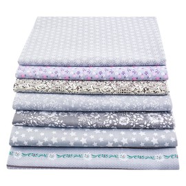 100% Cotton Fabric for Sewing-8 Pieces (20"x20"), Quilting Fabric, Floral Cotton Craft Fabric, Bundle Squares Fabric, DIY Cloths Patchwork, Pre-Cut Quilting Fabric(Gray)