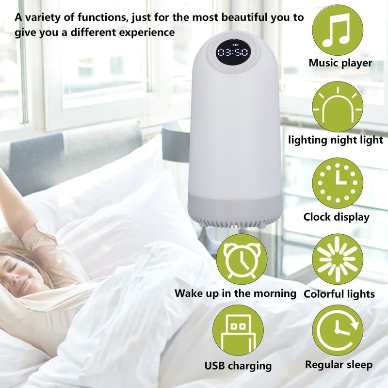 Speaker White Wake Up Light Wireless Speaker Multi Function Bedside