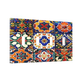 Ihsourgnitnem Light Switch Covers Floral Ceramic Tile Stone Bricks Mexican Talavera Quad Toggle Electrical Faceplate 4 Gang Wall Plate Decorative Switch Plates For Farmhouse Cabin Decor
