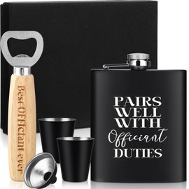 SiliFine Officiant Gift for Wedding Day Men Stainless Steel 7 oz Hip Flask 2 Shot Glasses Convenient Funnel Bottle Opener Officiant Proposal Gift Wedding Party Officiant Thank You Gift Set, Black