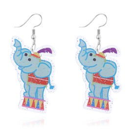 QLUYCKW Carnival Earrings Funny Acrylic Cartoon Circus Carrousel Tiger Monkey Elephant Clown Lightweight Dangle Earrings Mardi Gras Cosplay Party Jewelry for Women (Elephant)