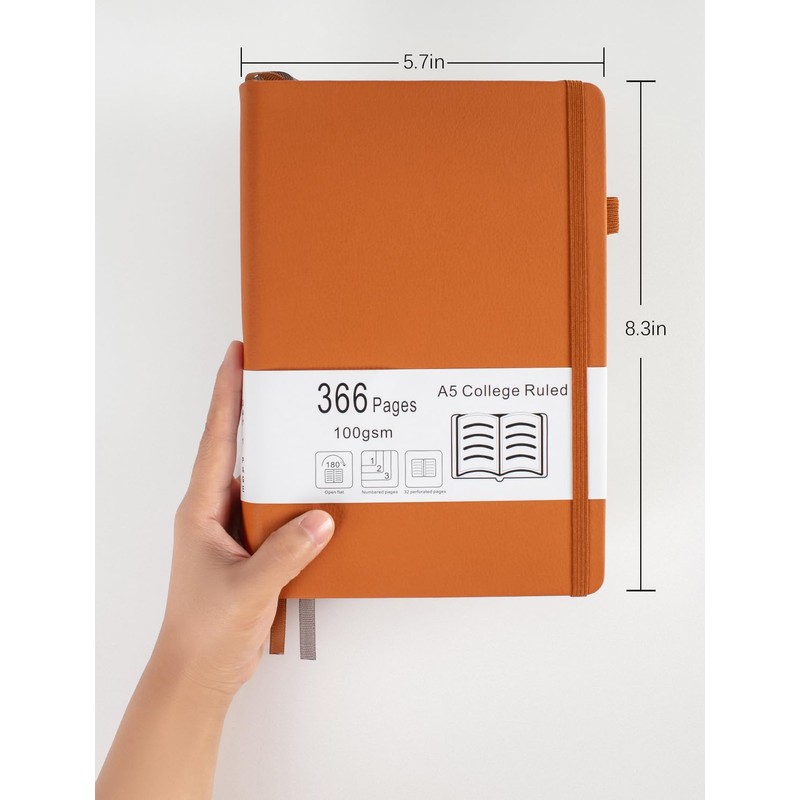 Thick College Ruled Notebook with 366 Numbered Pages, A5 Journals