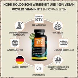 Vitamin B12 Lozenges, 480 x Lemon, 500 μg Active Methylcobalamin B12 per Tablet, Delicious Taste, Vegan & High Dosage, B12 Tablets for Sucking, No Added Sugar, Sweetened with Xylitol