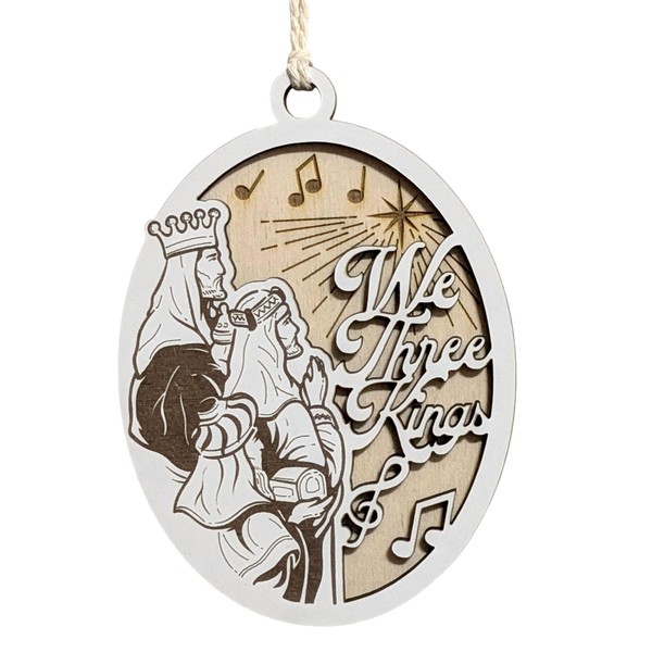 "We Three Kings" 3.5"-5" Oval Laser Cut Wooden Christmas Ornament,